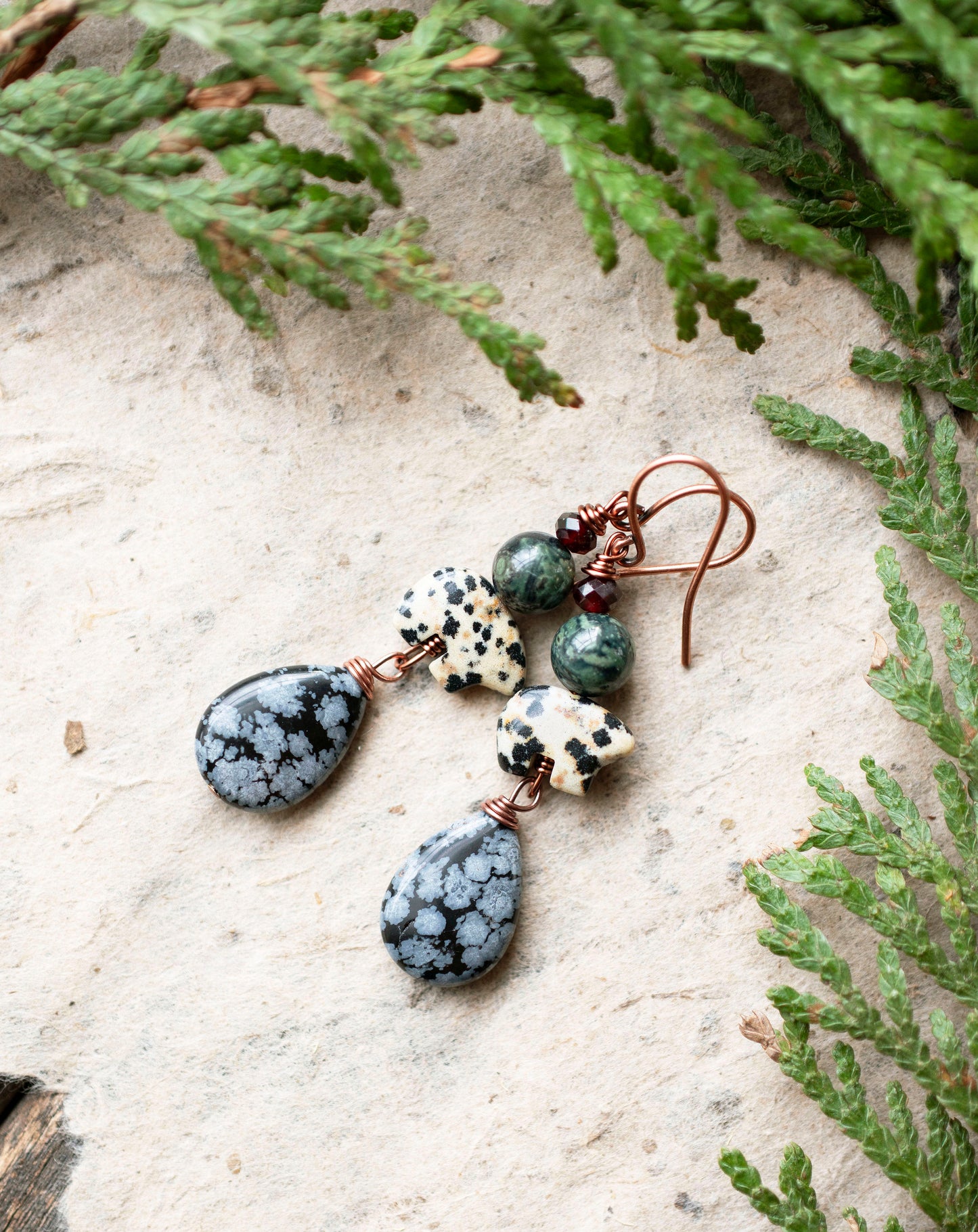 Bears with Snowflake Obsidian Gemstone Earrings
