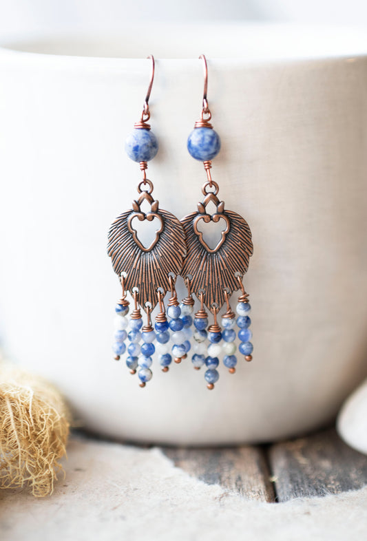 Blue Sodalite and Copper Dangle Boho Earrings