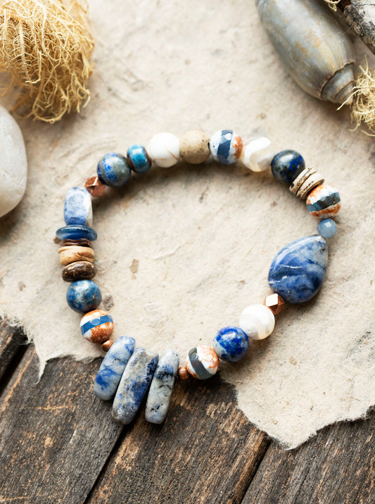 Blue Sodalite Lapis Lazuli Kyanite Ocean Gemstone Stretch Bracelet