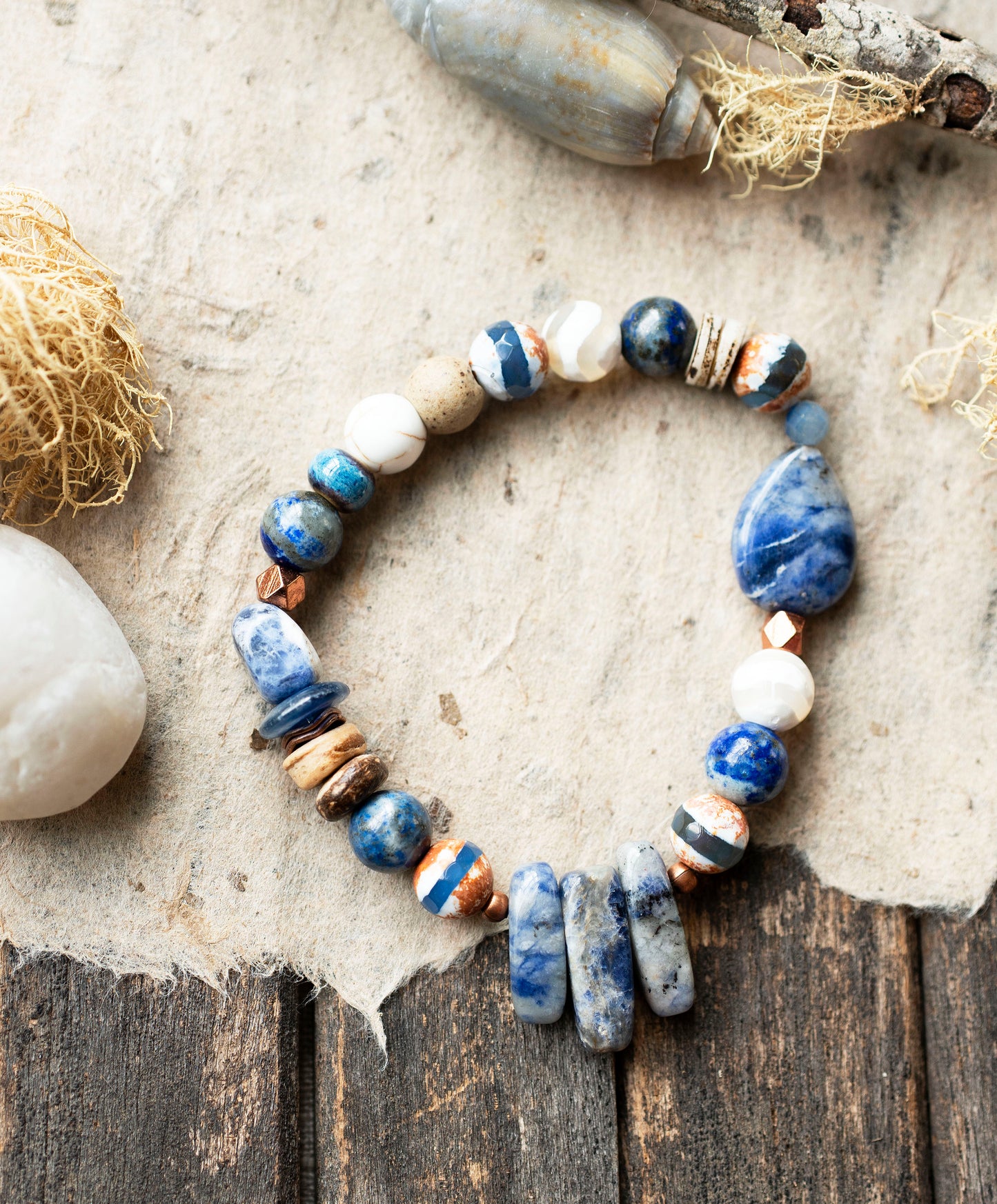 Blue Sodalite Lapis Lazuli Kyanite Ocean Gemstone Stretch Bracelet