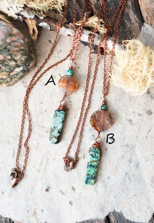 African Turquoise Agate Gemstone Pendant Necklace