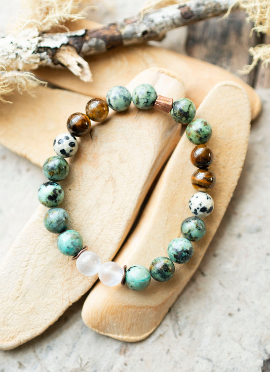 African Turquoise Glowing Selenite Gemstone Stretch Bracelet