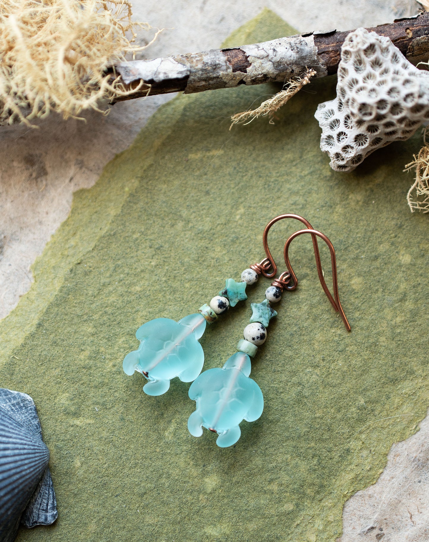 Sea Turtle Ocean Inspired Gemstone Earrings