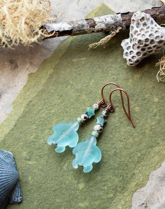 Sea Turtle Ocean Inspired Gemstone Earrings