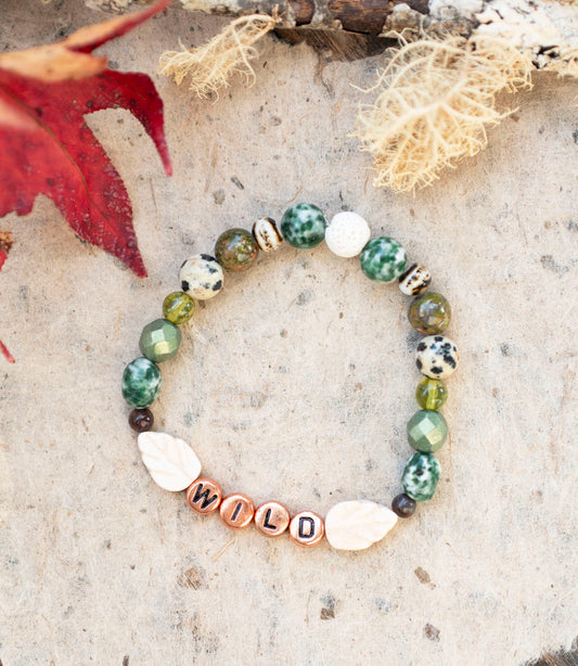 Nature Inspired Wild Green Leaf Gemstone Stretch Bracelet