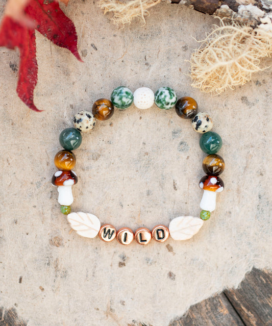 Nature Inspired Wild Green Mushroom Gemstone Stretch Bracelet