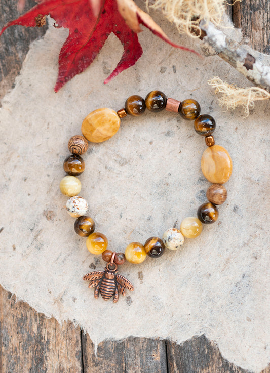 Bee Yellow Tiger's Eye Gemstone Stretch Bracelet
